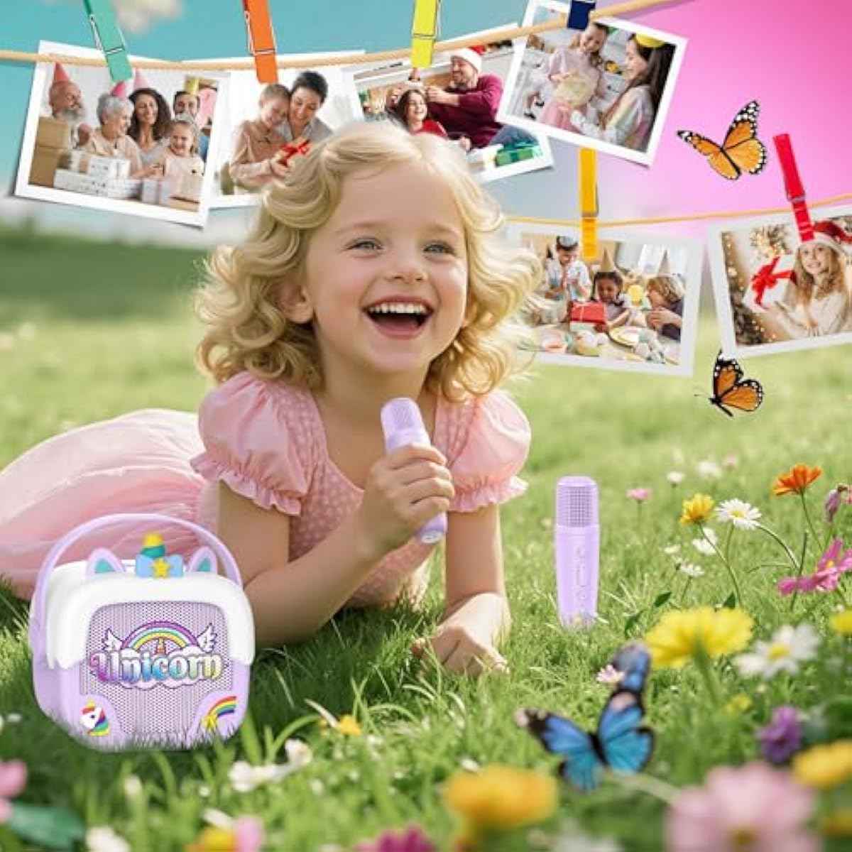 unicorn portable bluetooth speakers mini karaoke machine for girls purple