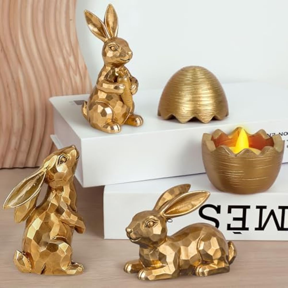 Easter Bunny Gold Bunny Figurines, 4PCS Spring Decors Easters Centerpieces for Tables Sculptures Home Decors, Easter Decorations for Home