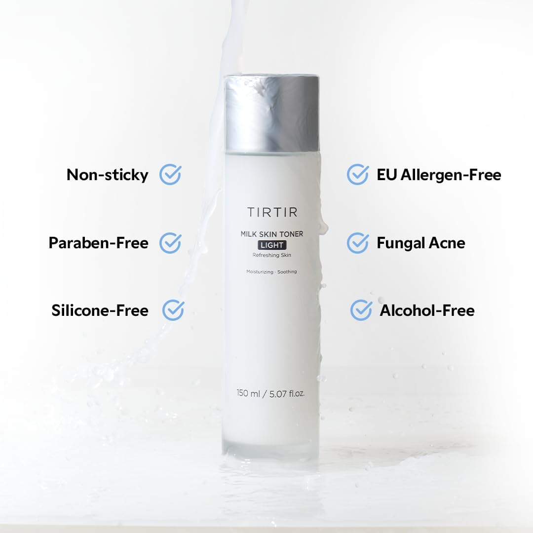 TIRTIR Milk Skin Rice Toner Light | Instant Hydration with 4% Niacinamide, Pantenol, Lightweight, Pore-Tightening, Vegan, Acne-Prone, Oily Skin, Fungal Acne Safe, Korean Skin Care, 5.07 Fl Oz