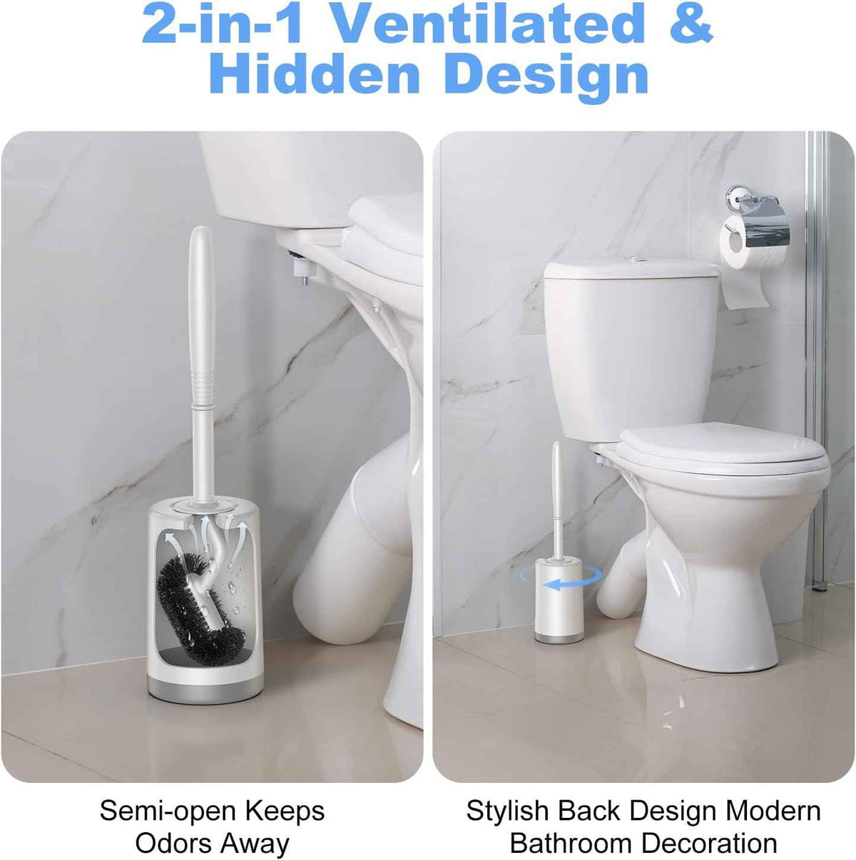 White hamitor curved toilet brush holder set for small rv bathrooms with hidden scrubber and compact design