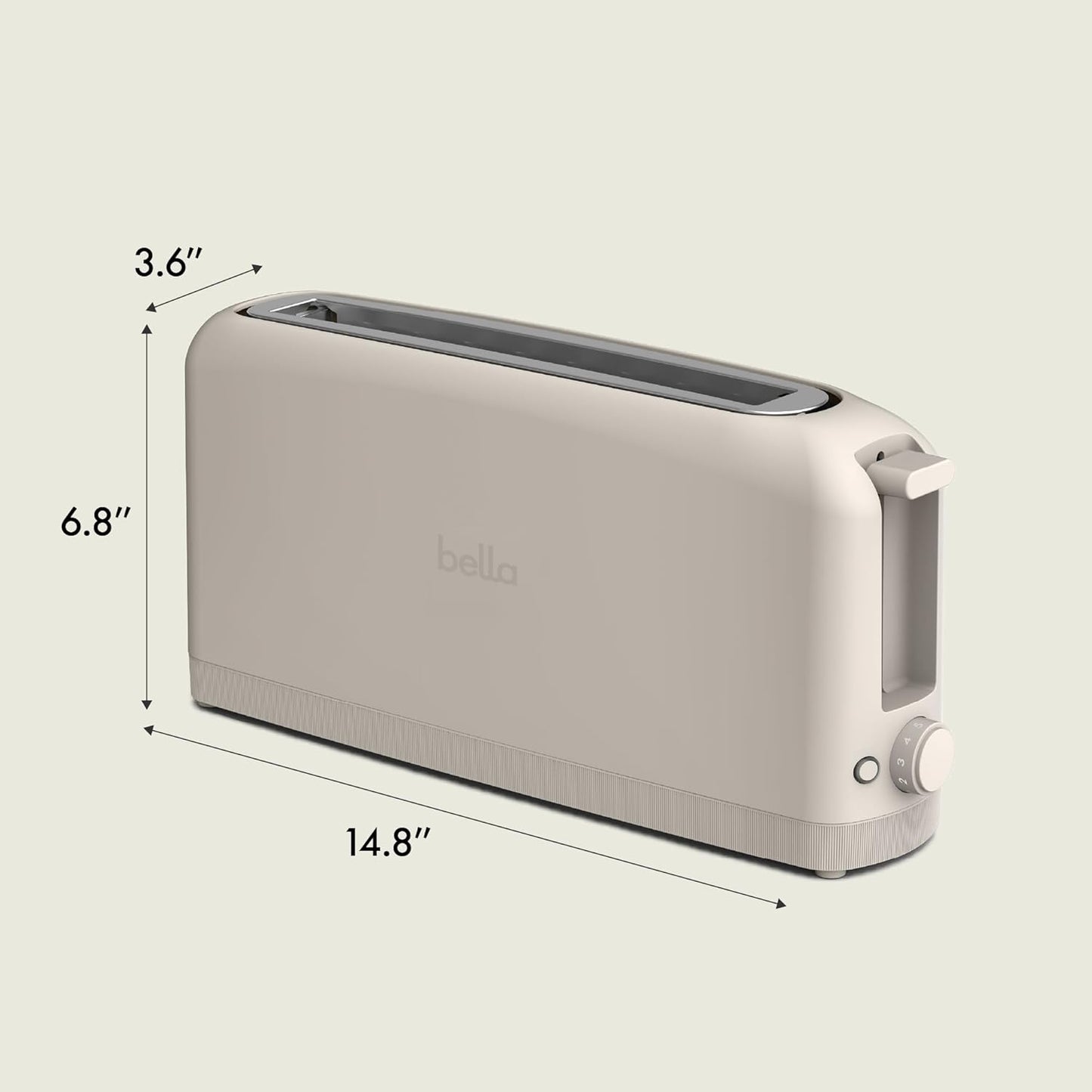 bella 2 Slice Slim Toaster, Fits-anywhere™ Kitchenware, 6 Setting Shade Control with Reheat & Cancel Buttons, Fits sourdough, 10” Long Slot, Anti Jam & Auto Shutoff, 900 Watt, Oatmilk