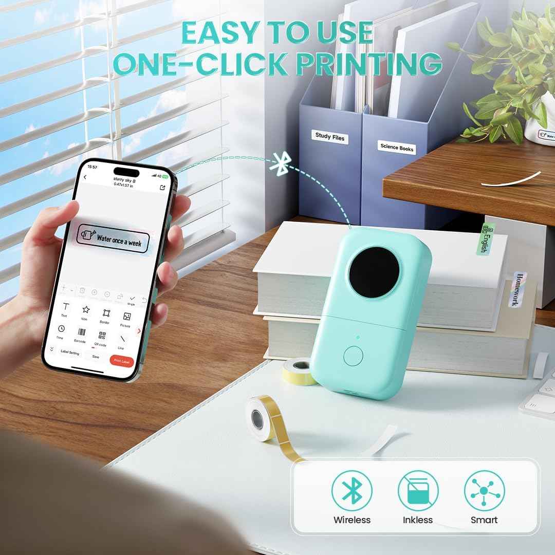 phomemo d30 portable bluetooth mini label printer machine with smartphone app