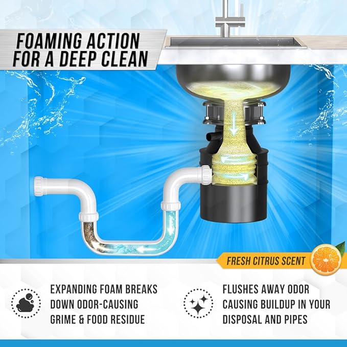 Garbage disposal cleaner tablets, foaming citrus fresh, 24-pack, odor-causing residue removal, weekly maintenance