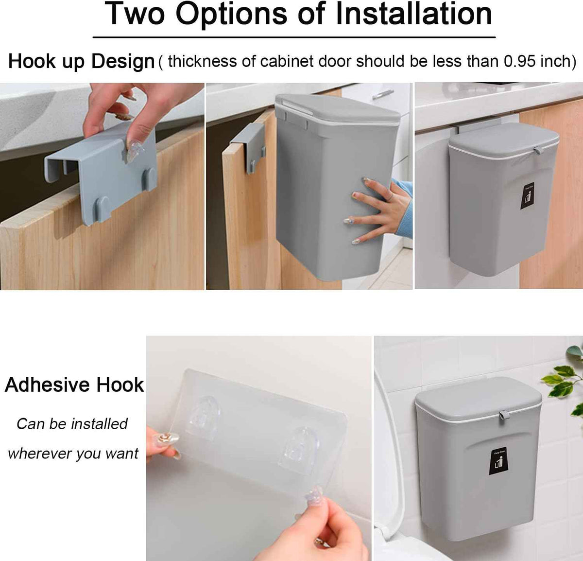 Tiyafuro 2.4 Gallon Hanging Kitchen Compost Bin with Lid for Counter or Under Sink, Odor-Free Indoor Compost Bucket