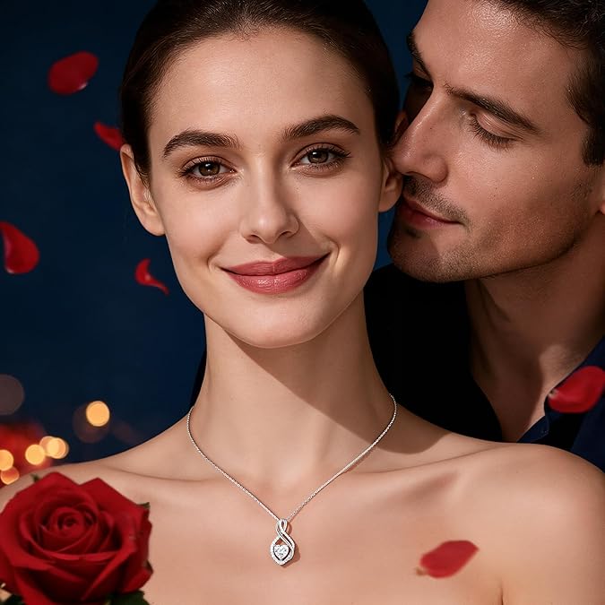 MOOSEA Mothers Day Gifts for Wife Infinity Moissanite Necklace, 1-3CT 925 Sterling Silver with Rhodium Plating Anniversary Birthday Gifts for Women Mom Her Moissanite Heart Pendant Jewelry Gift