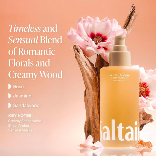 Saltair Body Oil - Luxurious Santal Bloom After Shower and Bath Oil for Women and Men. Botanical, Non-Greasy, Well-Absorbing Moisturizer for Hydrating Dry Skin – 4oz Pump Bottle
