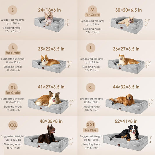 EHEYCIGA Orthopedic Dog Beds for Extra Large Dogs 44x32Inch, Waterproof Memory Foam XL Pet Bed with Sides, Non-Slip and Egg-Crate Foam Big Dog Couch Bed with Washable Removable Cover, Grey