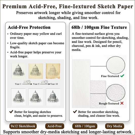 Fuxi 9" x 12" Sketch Book, Top Spiral Bound Sketch Pad, 100 Sheets 68lb/100gsm Acid-Free Drawing Paper, Art Sketchbook for Drawing Pad for Kids Artists & Beginners Professional Art Supplies for Adults