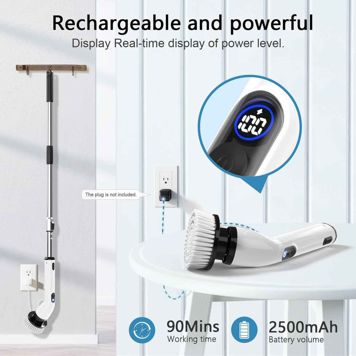 tuyu electric spin scrubber cordless bathroom kitchen cleaning brush with lcd display ipx7 waterproof adjustable handle