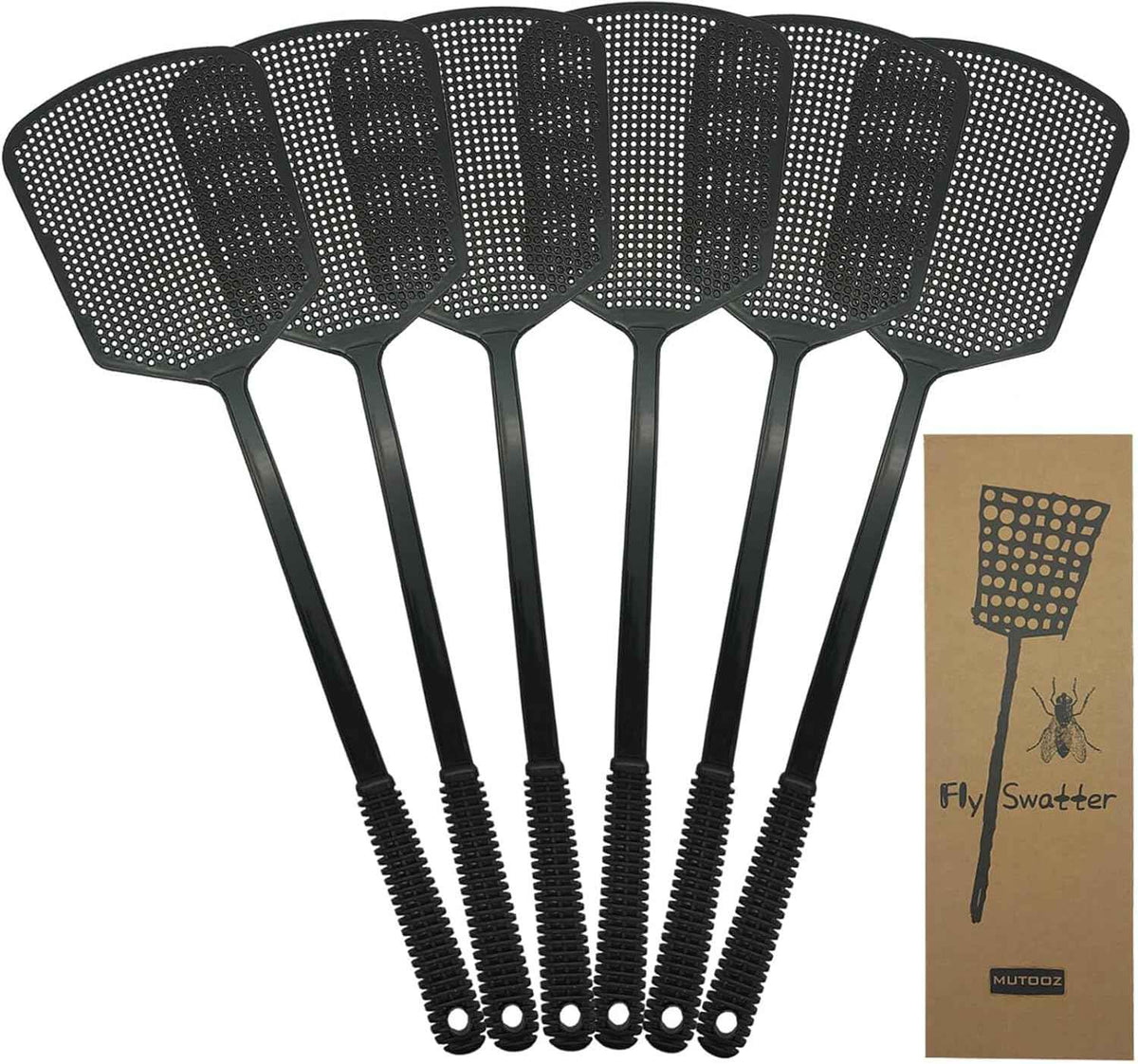 Fly Swatter Multi-Pack Manual, Heavy Duty, Flexible, Black, 3 Pack, Thick Handle