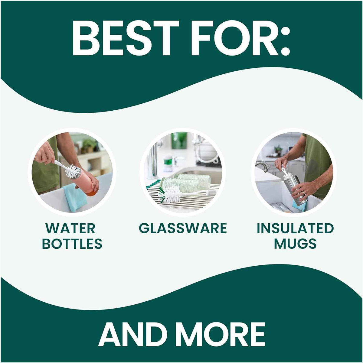 Scotch-Brite glass and water bottle brush with non-slip handle and durable design for effortless cleaning