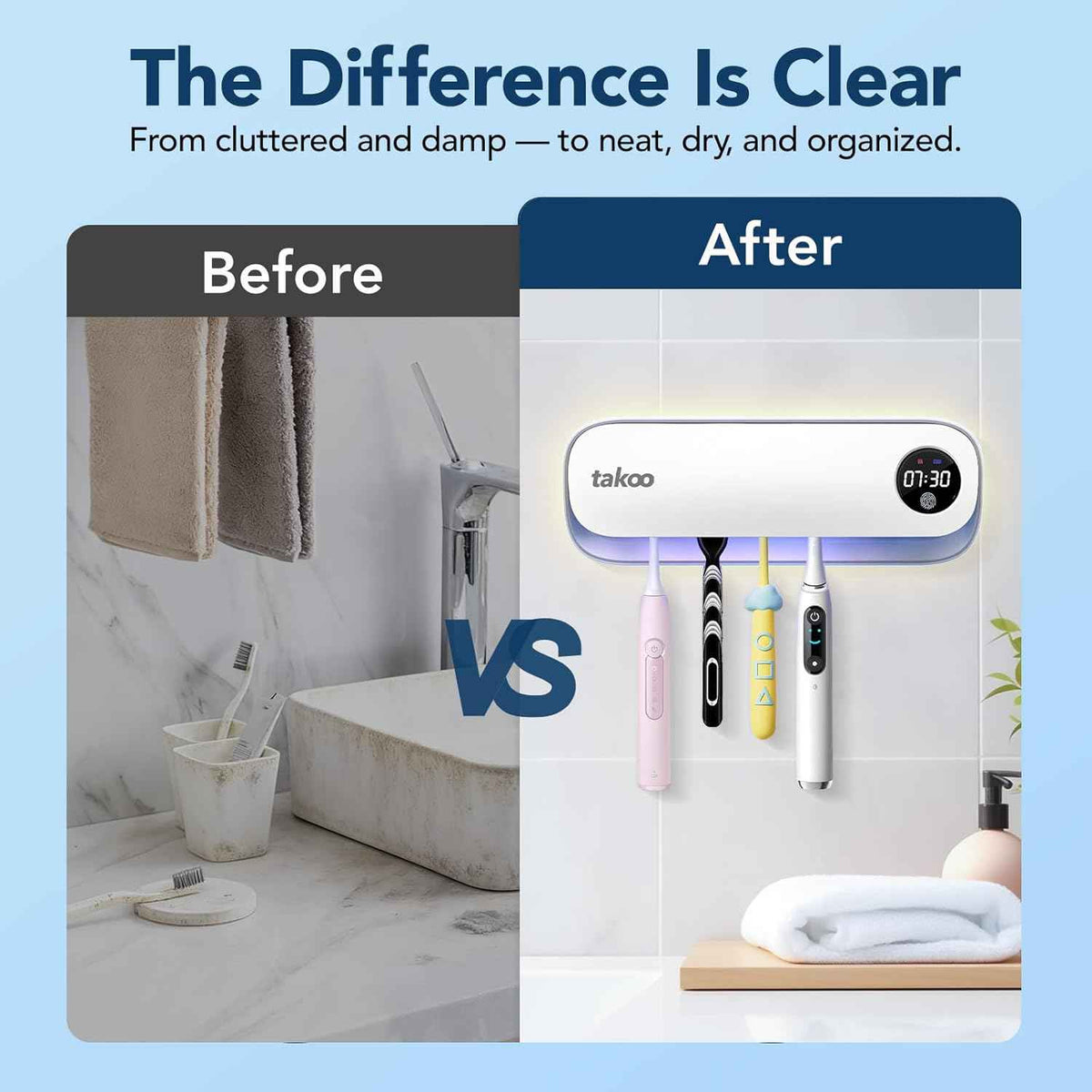 takoo 4 slots wall mounted toothbrush holder with smart hot air drying technology rechargeable smart gadget