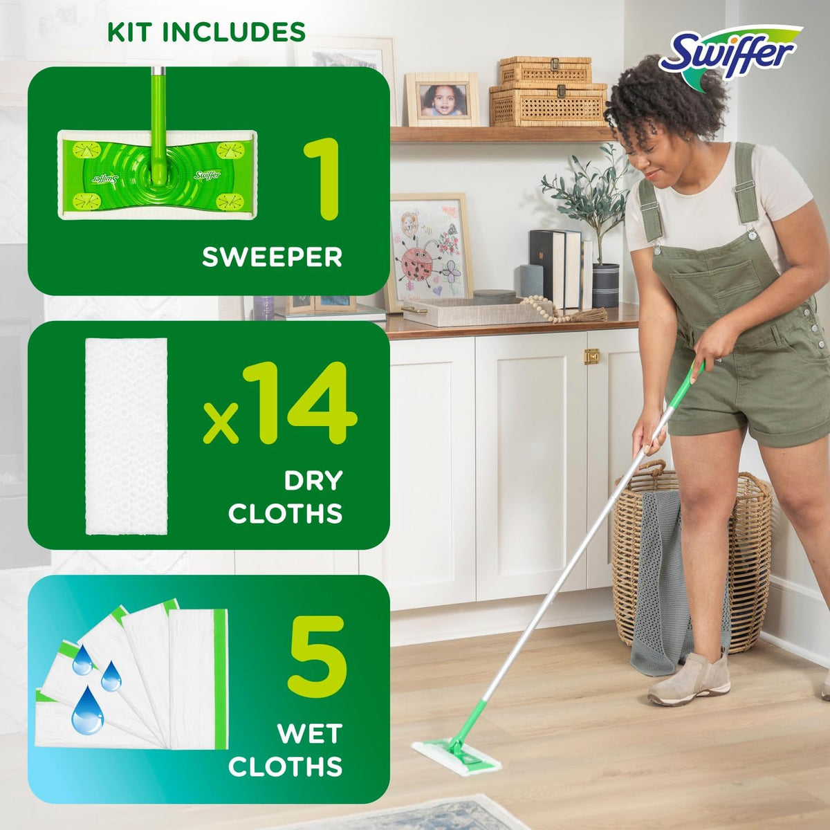 swiffer sweeper 2-in-1 floor cleaning mop starter kit with 20-piece set