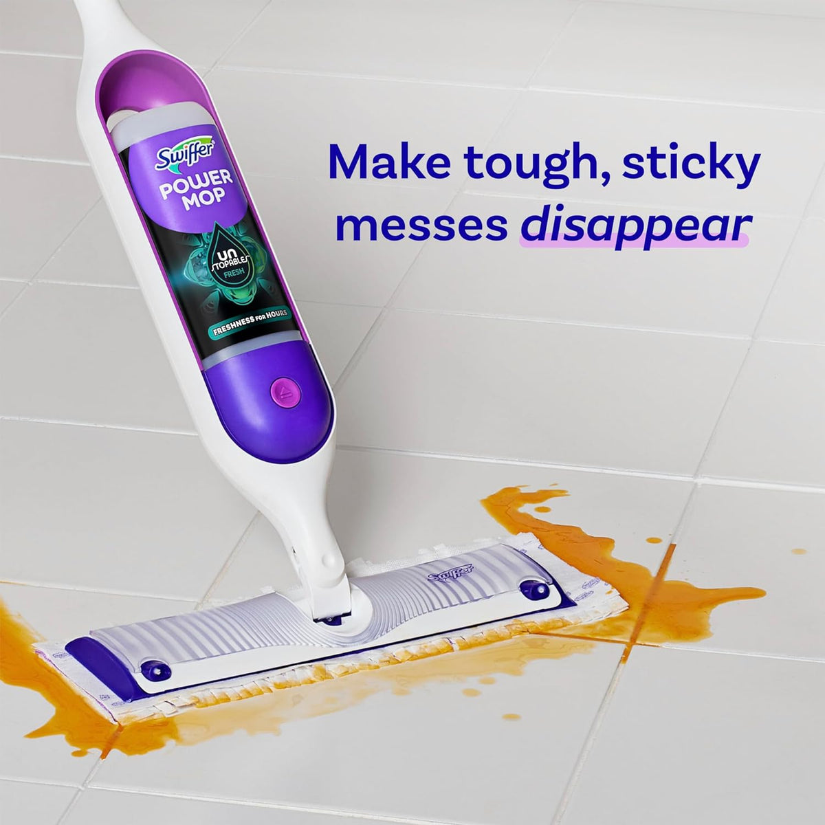 swiffer powermop unstopables fresh scent floor cleaning solution refills, 2 pack, 25.3 fl oz bottles