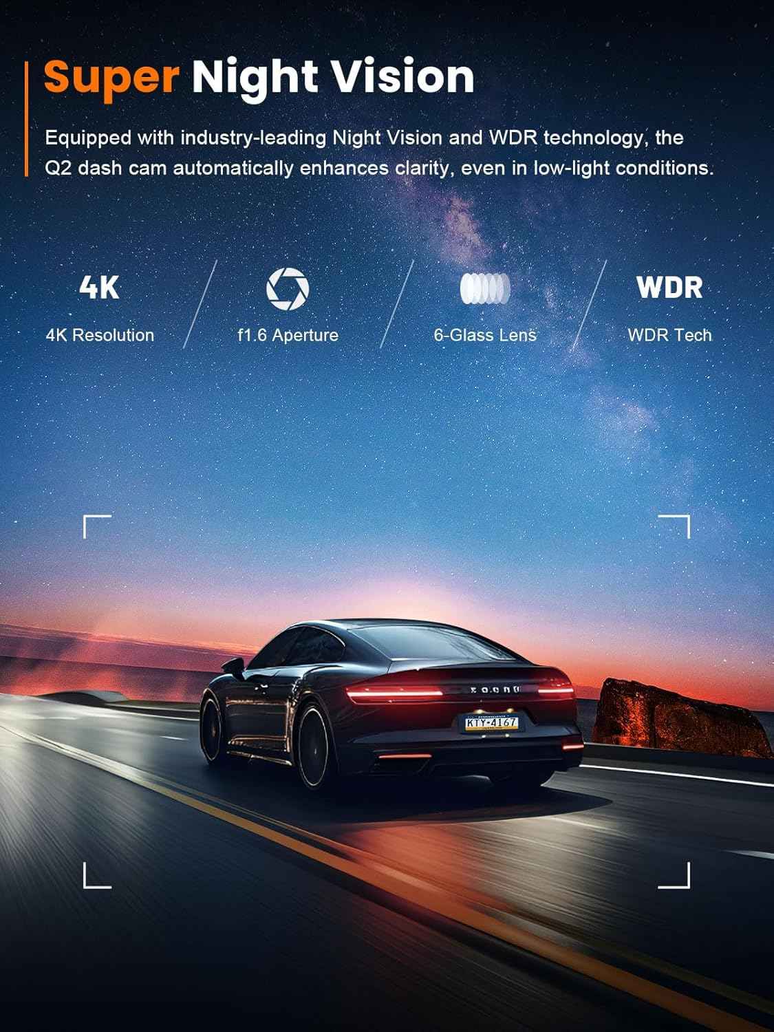Galphi-Q2 4K Mini Dash Cam with 5G WiFi, 64GB Card, Super Night Vision, Loop Recording, and G-Sensor for Cars