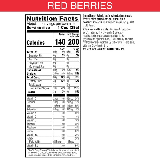 Kellogg's Special K Red Berries Breakfast Cereal, Good Source of Fiber, Giant Size, 19.2 oz