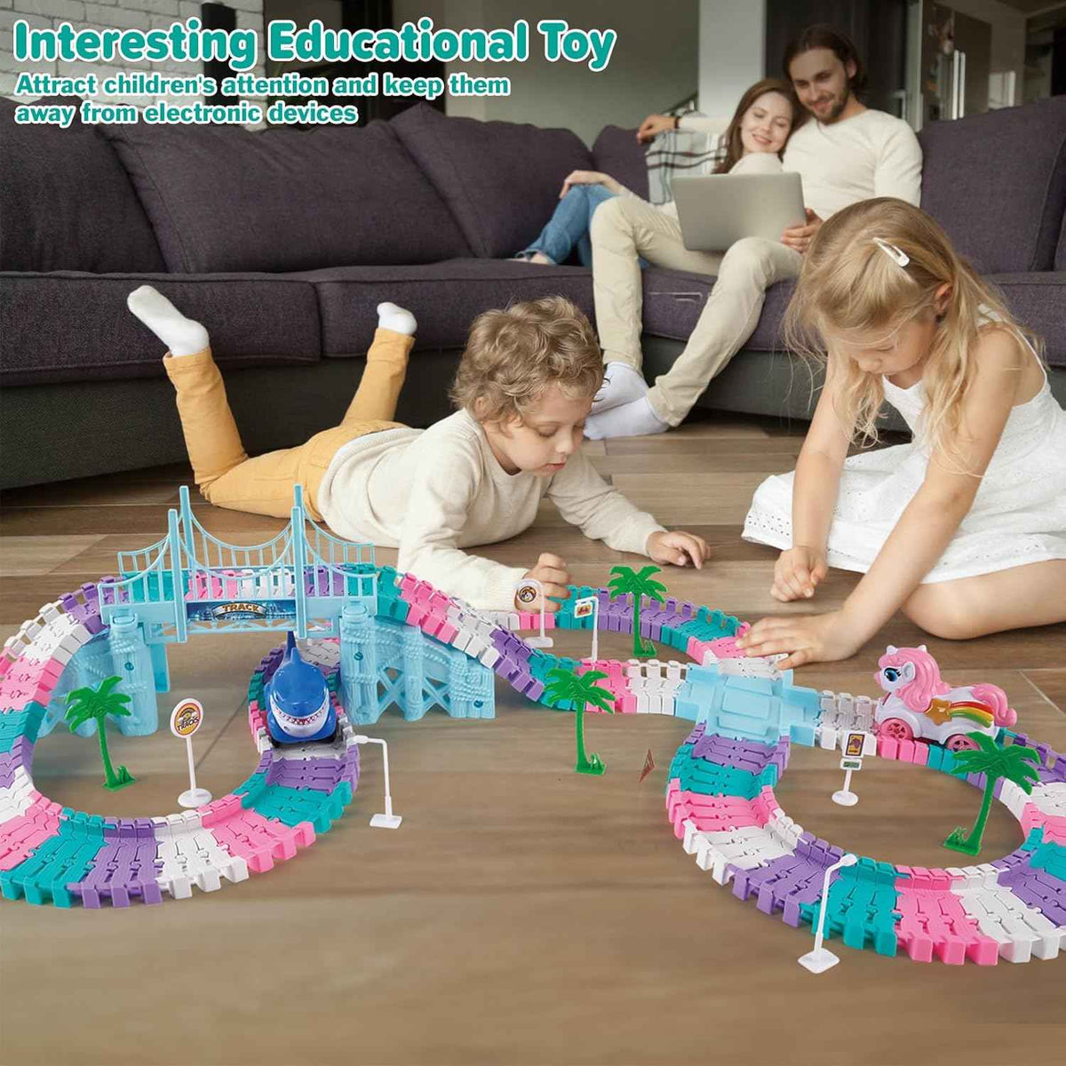 Car Toys for Kids 4-6, 194 PCS Race Car Track with Monster Trucks and Toddler Cars