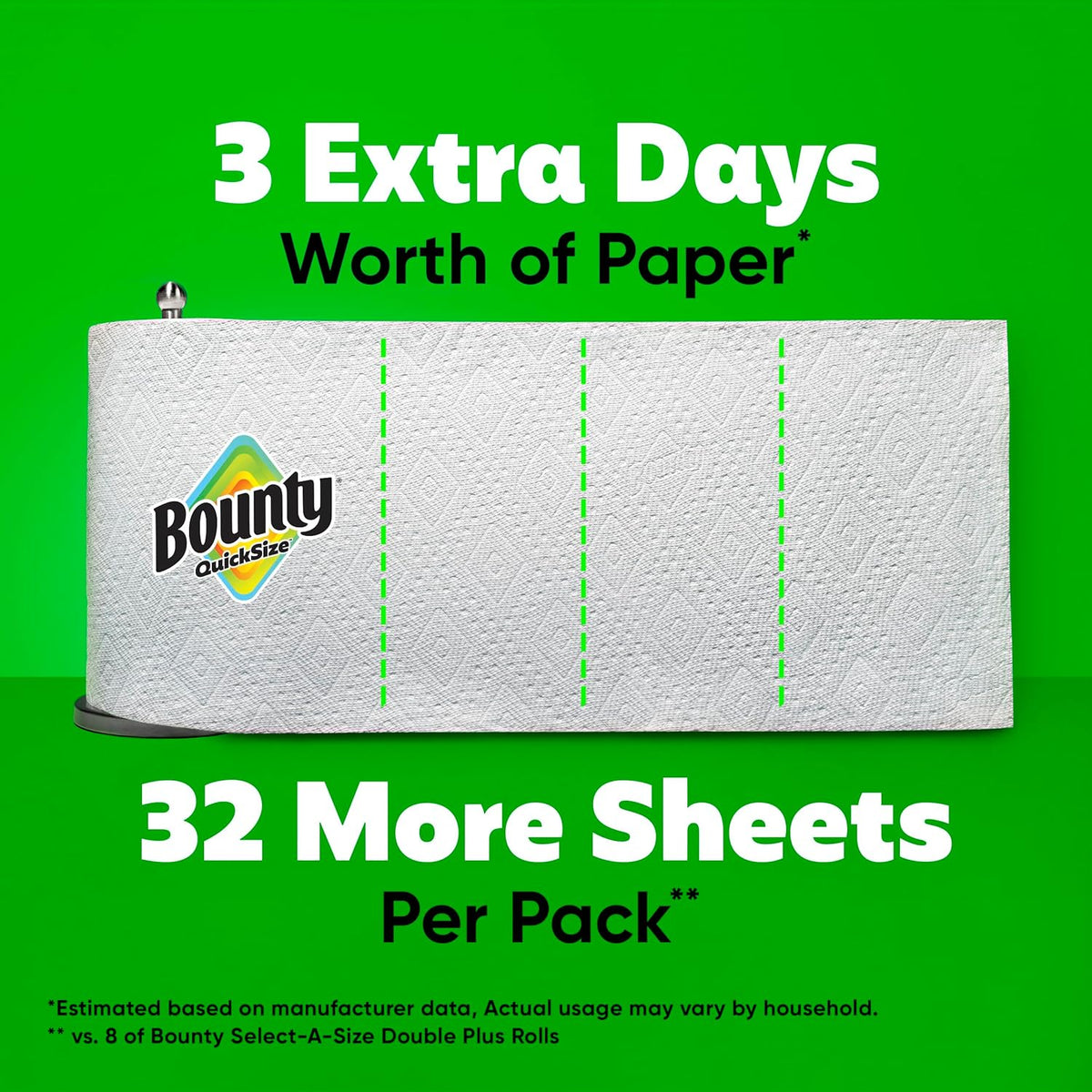 Bounty Quick Size Paper Towels, White, 8 Family Rolls for Convenient Kitchen Cleanup