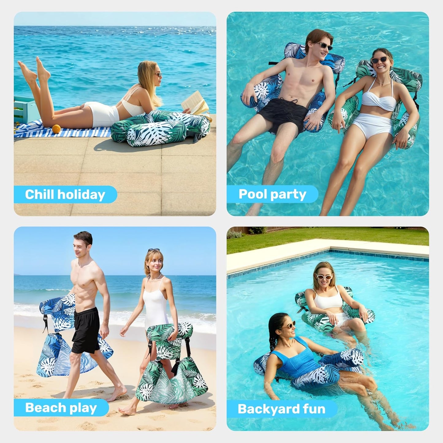 SLOOSH Inflatable Pool Floats Adult,2 Packs Floating Lounge Chairs,Blow up Pool Noodles for Adult Heavy Duty,Floating Chair for Party Summer Water Beach Lake Fun