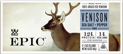 venison sea salt and pepper bars, keto friendly, whole30 approved, gluten free, 12 count, 15.6 oz