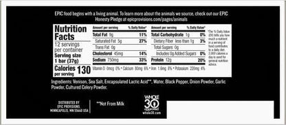 venison sea salt and pepper bars, keto friendly, whole30 approved, gluten free, 12 count, 15.6 oz