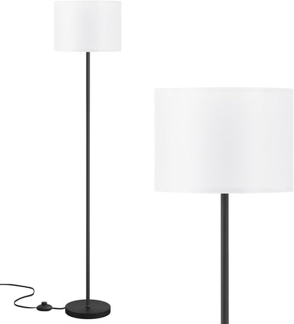 Modern Floor Lamp Simple Design with White Shade, Foot Pedal Switch, 60" Small Tall Lamps for Living Room Bedroom Office Dining Room Kitchen, Black Pole Lamp(Without Bulb)