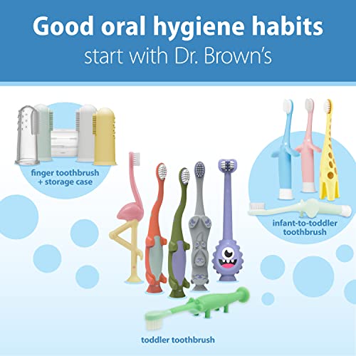 Dr. Brown's 100% Silicone Baby Finger Toothbrush and Toothpaste Set, 2-Pack Toothbrush with Storage Case, Fluoride-Free Strawberry Toddler Toothpaste, Gray & Light-Green