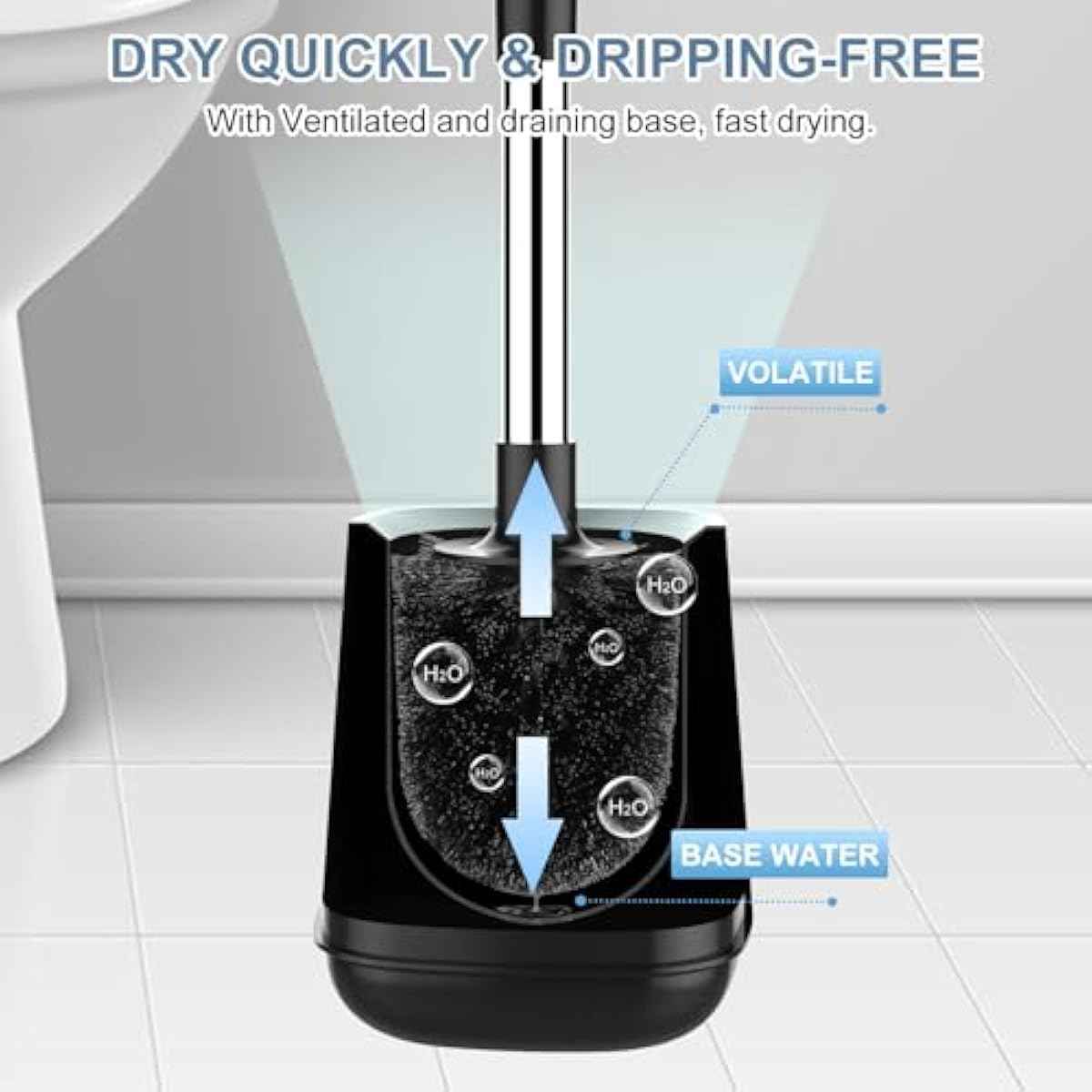 Setsail toilet brush and holder set, self-closing lid, long handle, easy cleaning, bathroom cleaning essentials
