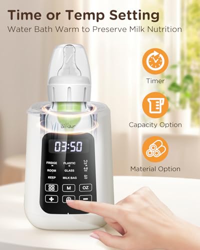 Bear Baby Bottle Warmer, Milk Warmer Breastmilk Bag Formula Fast Warming for New Born Baby Bottles, with Time Temp Control Automatic Shut Off at Home Use