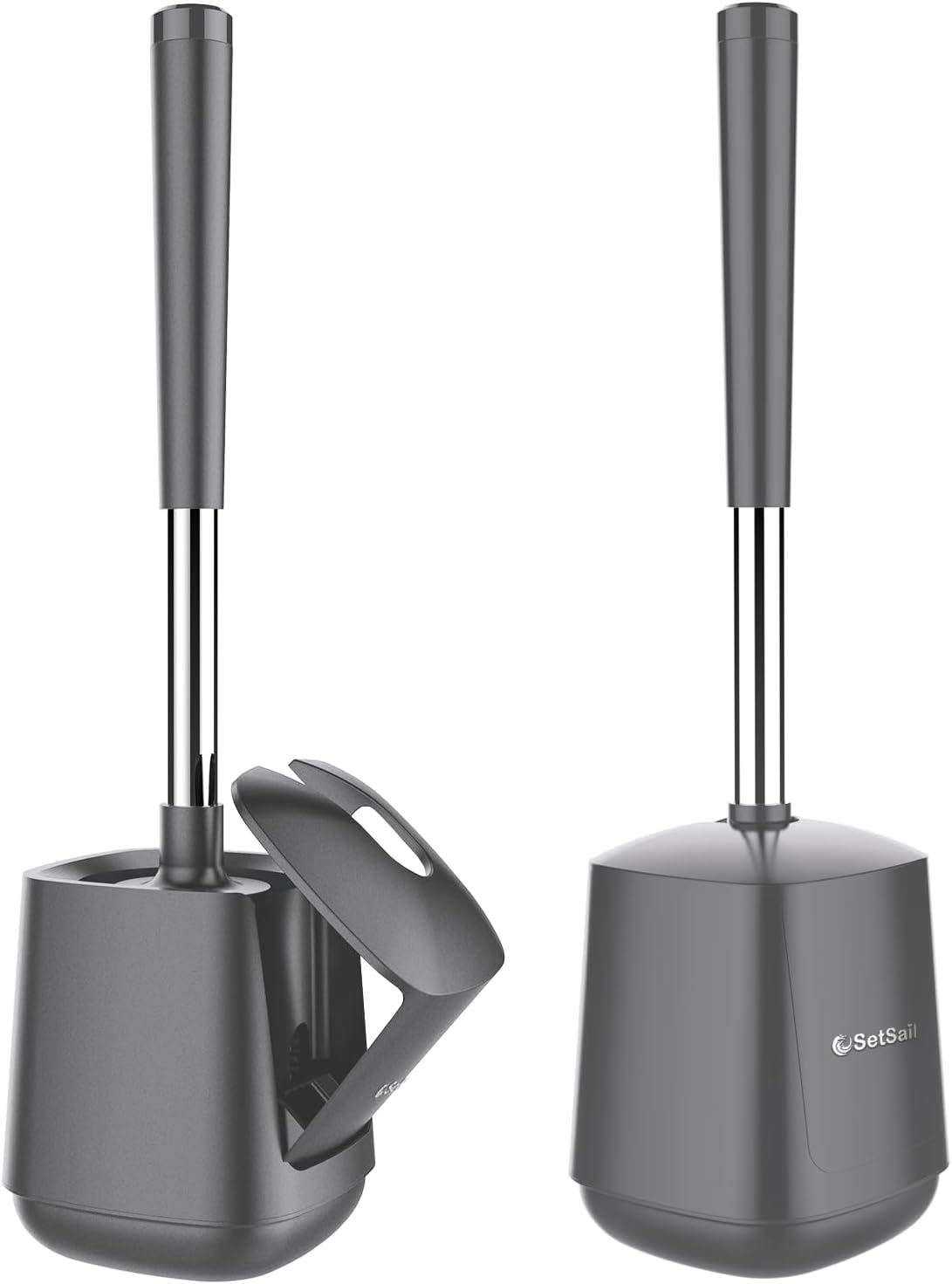 Setsail toilet brush and holder set, self-closing lid, long handle, easy cleaning, bathroom cleaning essentials