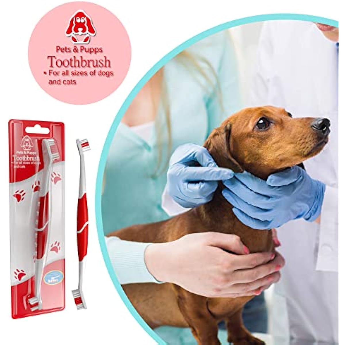 Red Pet Toothbrush for Medium & Large Dogs and Cats with Soft Bristles - Easy Teeth Cleaning