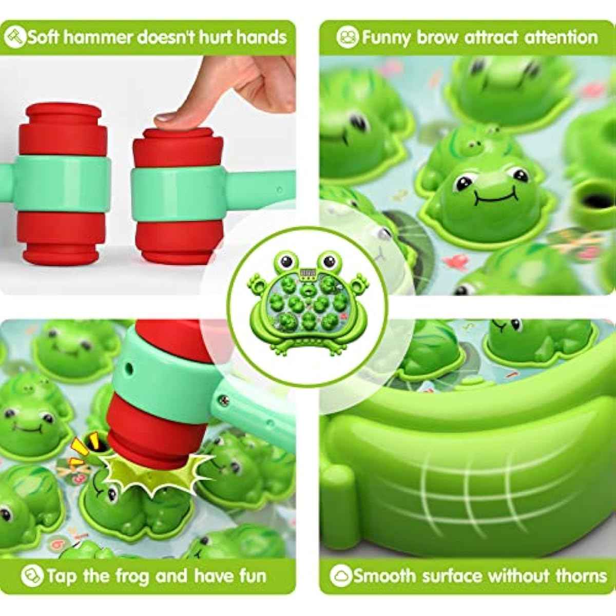 HopeRock Whack A Frog Game for 2-5 Year Old Toddler Boys, 45 Levels, 9 Music, Spray and Light-up, Early Learning Gift