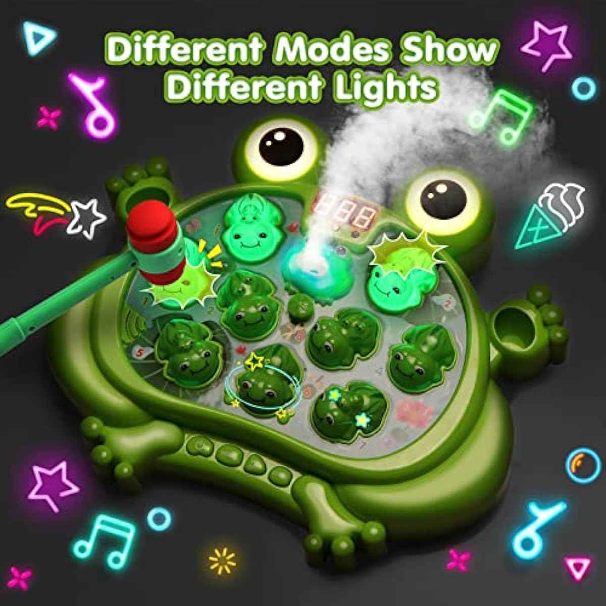 HopeRock Whack A Frog Game for 2-5 Year Old Toddler Boys, 45 Levels, 9 Music, Spray and Light-up, Early Learning Gift