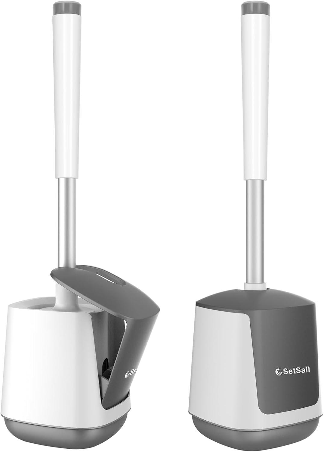 Setsail toilet brush and holder set, self-closing lid, long handle, easy cleaning, bathroom cleaning essentials