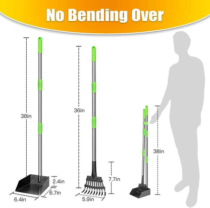TooGe Pooper Scooper for Medium Small Dogs, Heavy Duty Pet Supplies with Stainless Metal Tray and Long Handle Rake for Grass, Dirt or Gravel