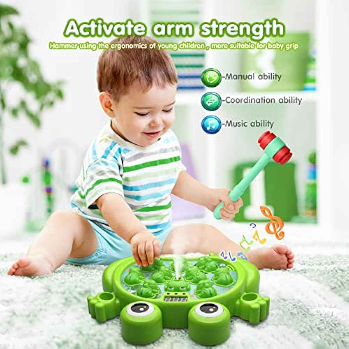 HopeRock Whack A Frog Game for 2-5 Year Old Toddler Boys, 45 Levels, 9 Music, Spray and Light-up, Early Learning Gift