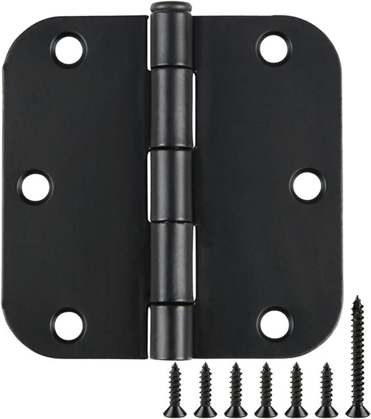 30 Pack Rounded Matte Black Door Hinges 3.5 Inch 5/8" Radius Interior 3 1/2" Flat Iron Bifold Residential Standard Bedroom Indoor for Doors 3 ½"Hardware Control H