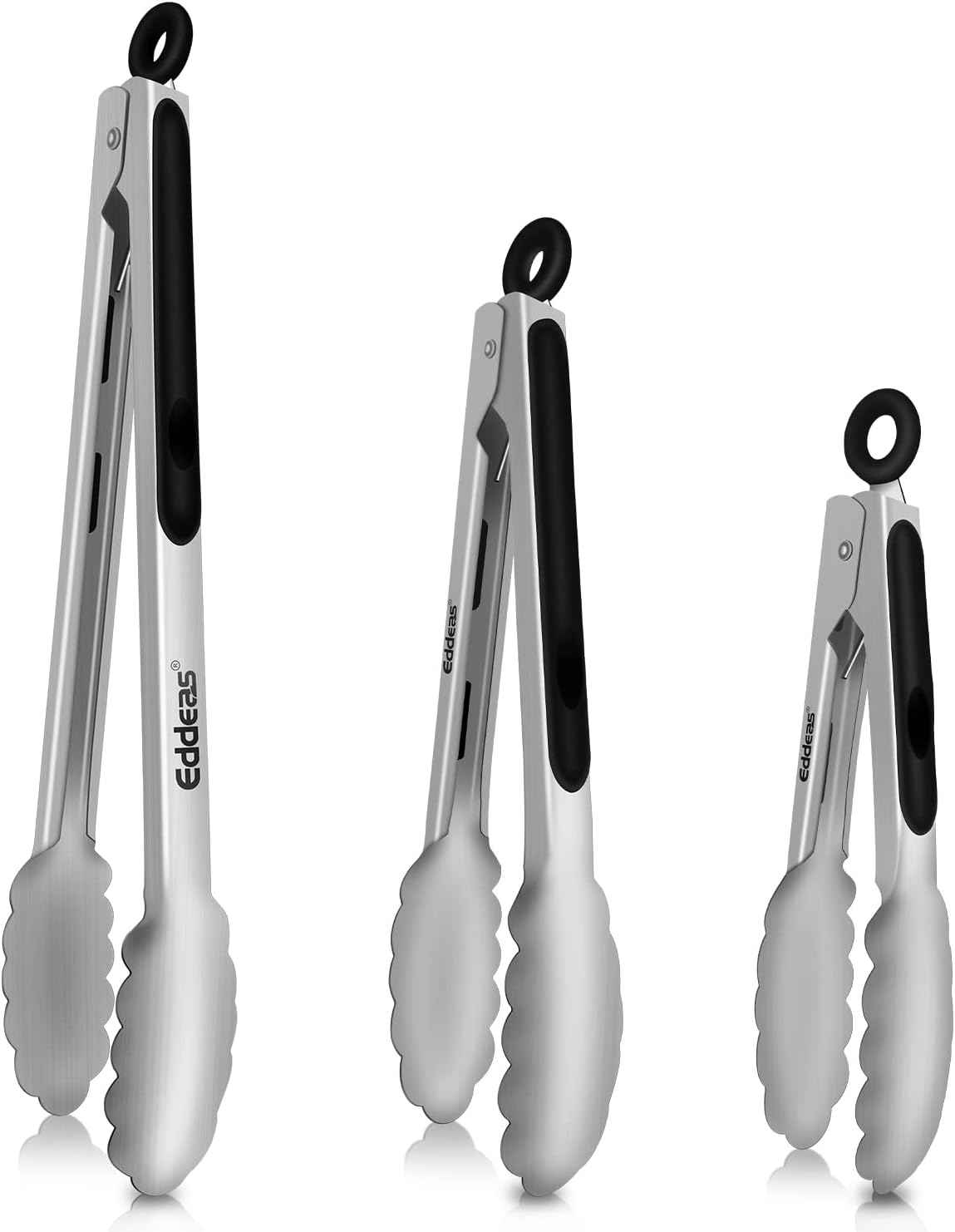 Tongs For Cooking - Heat Resistant 600 Degrees Stainless Steel Kitchen Tongs, Heavy Duty Metal Locking Set of 3