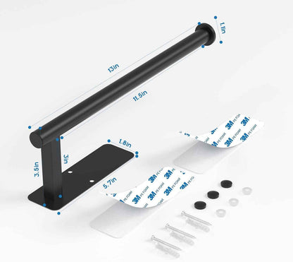 ASTOFLI Paper Towel Holder 304 Stainless Steel, Under Cabinet, Self-Adhesive, Matte Black, 12 Inch, No Drill