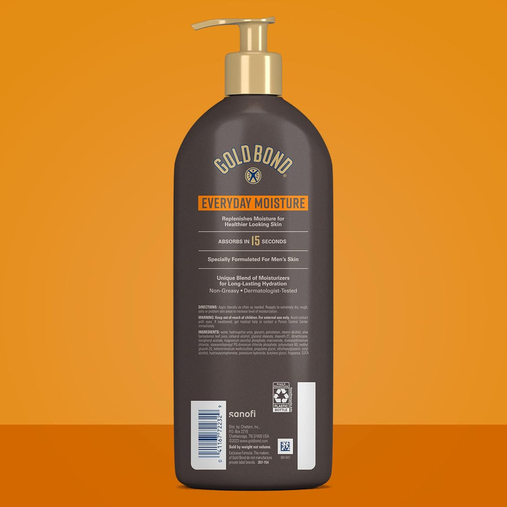Gold Bond Men's Essentials Everyday Moisture Daily Body & Hand Lotion With Vitamin C, Hydrating Lotion Formulated for Men's Dry Skin, Value Size, 24 oz.