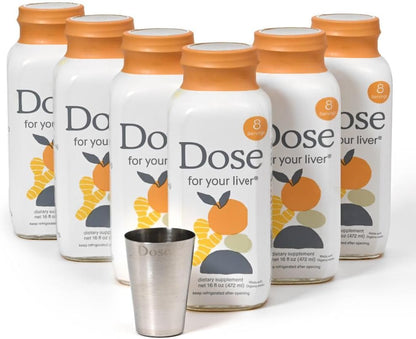 Dose for Your Liver Cleanse Detox & Repair, Made with Organic Milk Thistle Supplement with Turmeric, Dandelion, Ginger, and Orange, Supports Healthy Liver Function,16oz Bottle, 6 Pack (6 Week Supply)