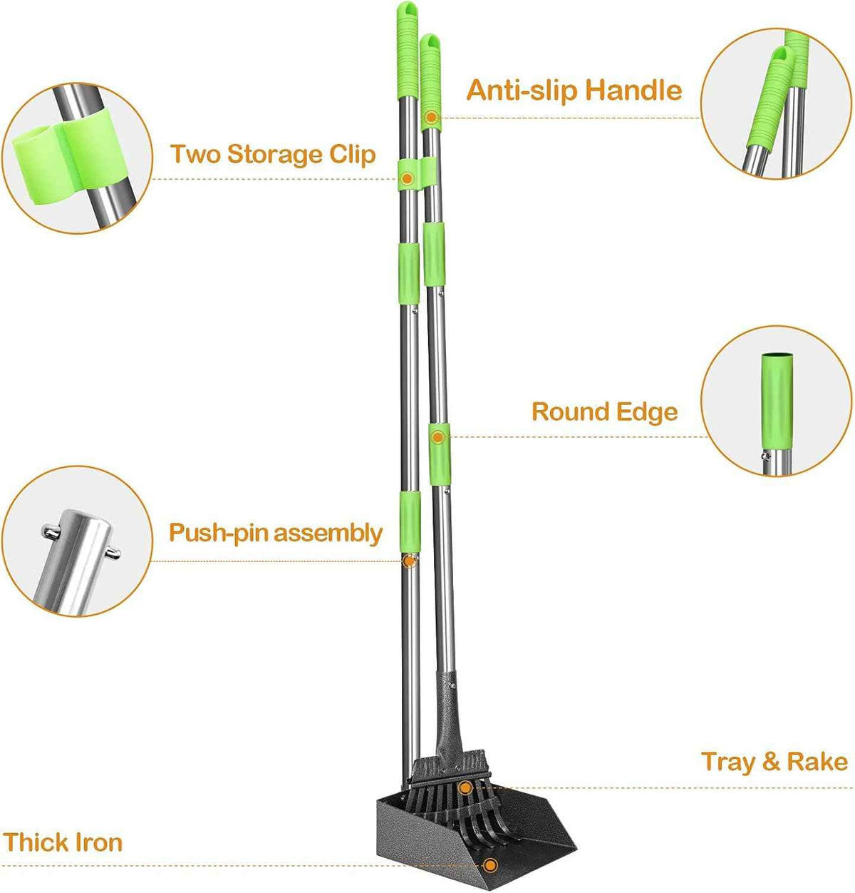 TooGe Pooper Scooper for Medium Small Dogs, Heavy Duty Pet Supplies with Stainless Metal Tray and Long Handle Rake for Grass, Dirt or Gravel