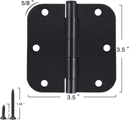 30 Pack Rounded Matte Black Door Hinges 3.5 Inch 5/8" Radius Interior 3 1/2" Flat Iron Bifold Residential Standard Bedroom Indoor for Doors 3 ½"Hardware Control H