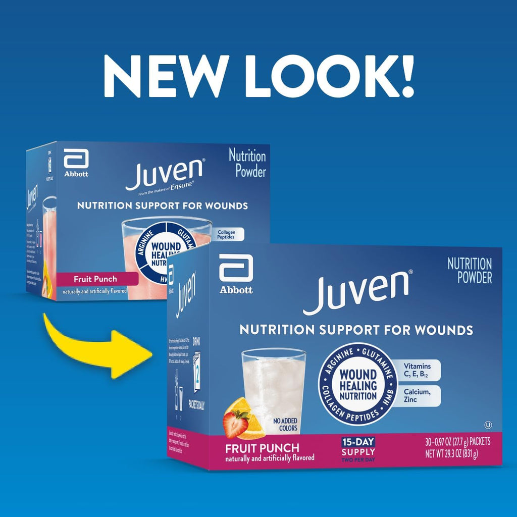 Juven Therapeutic Nutrition Drink Powder Including Collagen Peptides, Amino Acids, and HMB For Wound Healing Support, Fruit Punch, 30 Packets