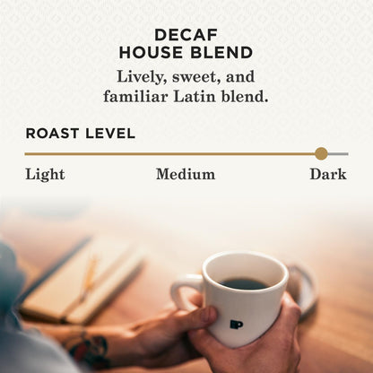 peets coffee, dark roast decaf, 100% arabica, single serve coffee pods, 32 count box