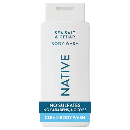 Native Body Wash Contains Naturally Derived Ingredients | For Women & Men, Sulfate, Paraben, & Dye Free Leaving Skin Soft and Hydrated | Sea Salt & Cedar 18 oz