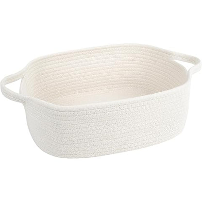 JMvicyroam Woven Basket,Small Rope Storage Bin with Handles & Ribbon Bag, Organizer for Shelves Closets,Gift Basket Empty for Birthday,Books,Dog Toys,White