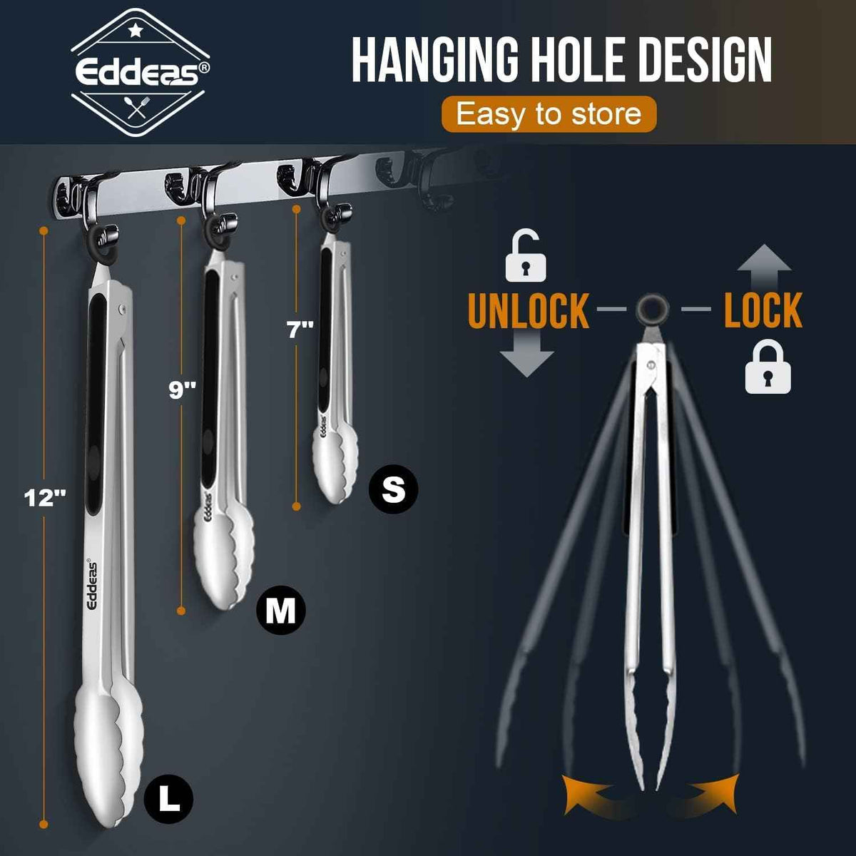 Tongs For Cooking - Heat Resistant 600 Degrees Stainless Steel Kitchen Tongs, Heavy Duty Metal Locking Set of 3