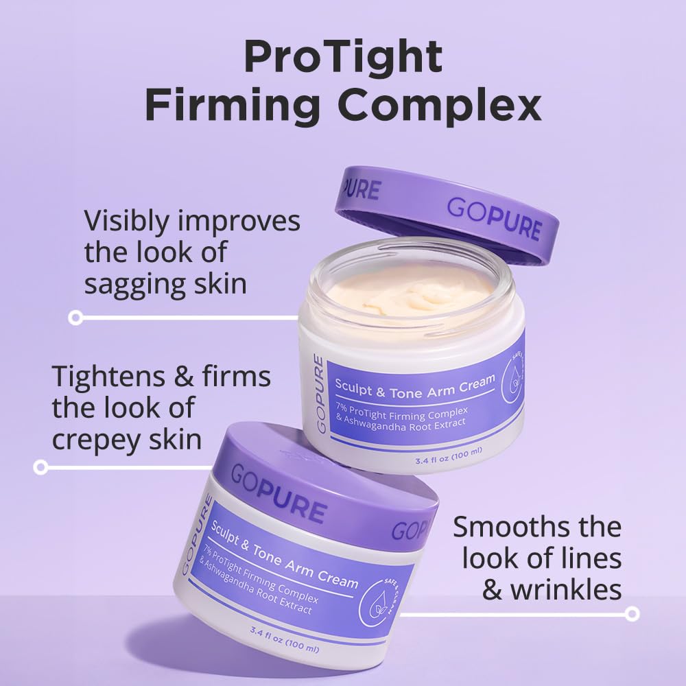 goPure Sculpt & Tone Arm Cream - Firming & Tightening Cream - Visibly Smooths, Lifts, Sculpts Arms - ProTight Complex - Rice Protein, Shea Butter, Avocado - Clinically Tested - All Skin Types