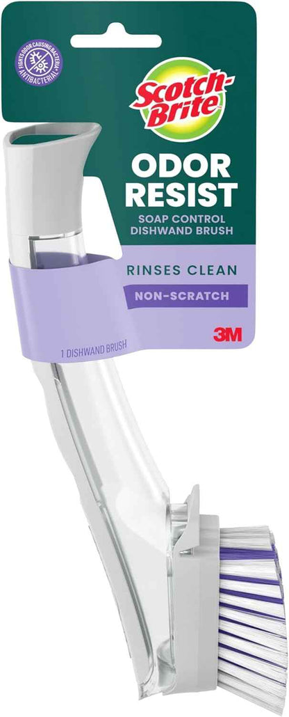 Scotch-Brite Odor-Resist Soap Control Dishwand Brush, Non-Scratch Cleaning with Scraper, Stands Upright, 1 Pack
